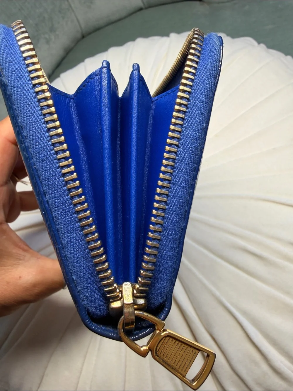 Saint Laurent Electric Blue Patent Zip-Around Wallet
